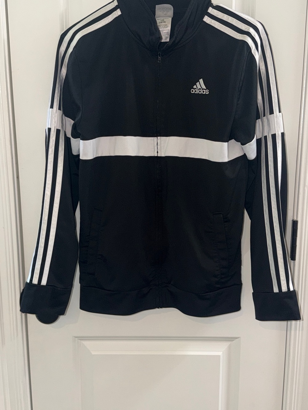Adidas Youth Large 14/16 Black White Full-Zip Track Jacket
